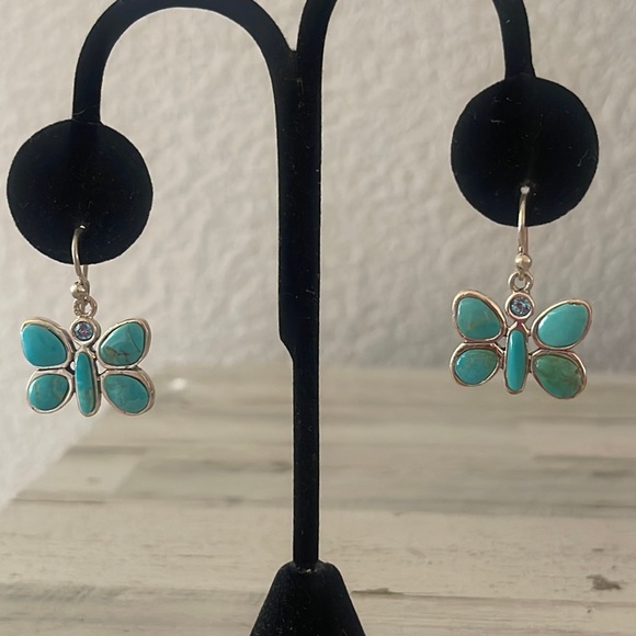 Studio Barse Jewelry - Barse Silver Turquoise Butterfly Drop Earrings.